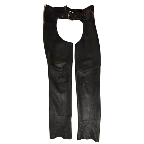 Harley‎ Davidson Vintage Leather Chaps Size Small Brass Zippers Buckle EUC - Picture 1 of 16